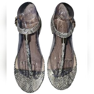 Vince Camuto Halana‎ Snakeskin T-Strap Flat Sandals Gold Size 9